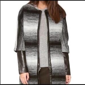 Parker NWT Lambskin Leather Trim & Sleeve Structured Jacket Size S Longline Wool